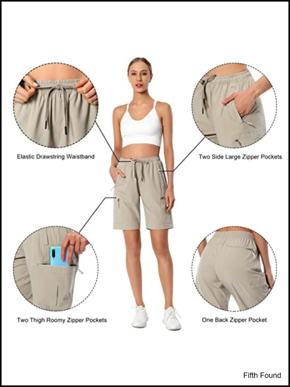 Lightweight Hiking Cargo Shorts Quick Dry Athletic Shorts with 5 Zipper Pockets